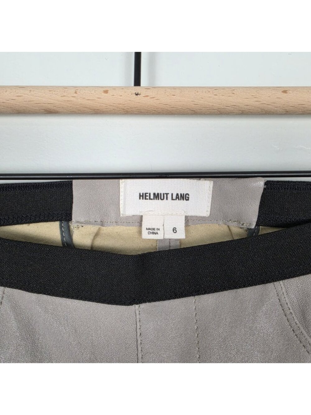 Helmut Lang Lamb Leather Pull On Pants Leggings Stretch Gray Taupe Size 6 - Picture 16 of 16
